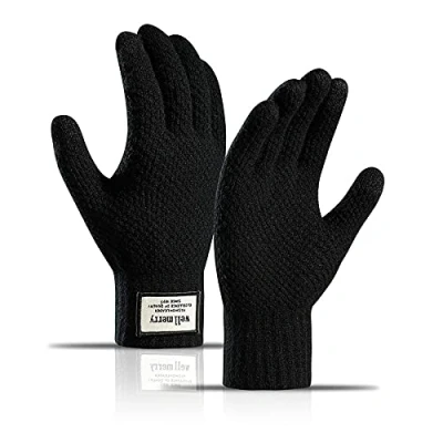 Immagine di BSLVWG Winter Touch Screen Gloves Men Anti Slip Thermal Knit Mens Thickened Elastic Windproof Cuff Warm Fluff Lining for Driving Running Sport Typing (Black)