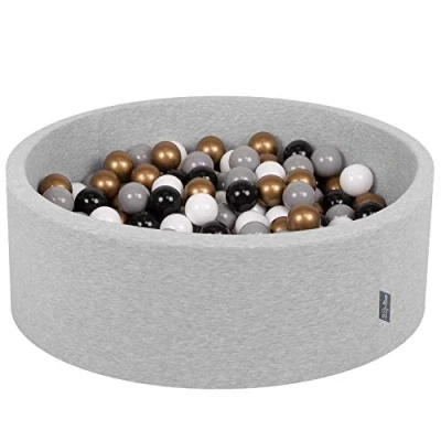Immagine di KiddyMoon 90X30cm/200 Palline ∅ 7CM Piscina di Colorate per Bambini Tondo Fabbricato in EU, Grigio Ch:Bianc/Grigio/Nero/Oro
