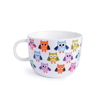 Immagine di Excelsa Tazza Jumbo Gufo, 450 ml, Porcellana, Bianco, Multicolore, 1 unità (Confezione da 1)