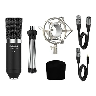 Immagine di Audibax Berlin 1800 Silver Microfono a Condensatore da Studio Risposta in Frequenza 20 Hz/20 KHz Professionale con Schema Polare Cardioide Diaframma Largo Colore Argento