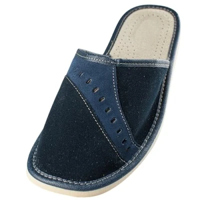 Immagine di APREGGIO Ciabatte Estive da Uomo in Pelle Liscia Pantofole Casa con Le Dita Coperte Slip On Suola Piatta Leggere Nero Taglia 45 EU