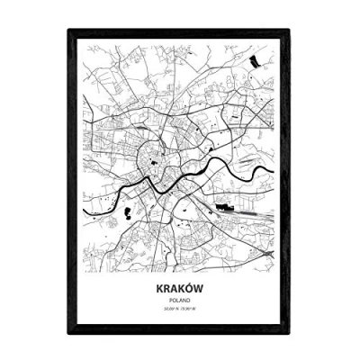Immagine di Nacnic Poster Mappa di Cracovia Polonia. Fogli Città in Europa con Mari e fiumi, Colore Nero. Formato A3