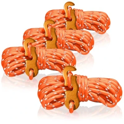 Immagine di com four® 4X Corde per tiranti, ciascuna 4 m Il Campeggio, Riflettenti in Giallo Cavo Tenda con Fibbia di Tensione Corda Campeggio