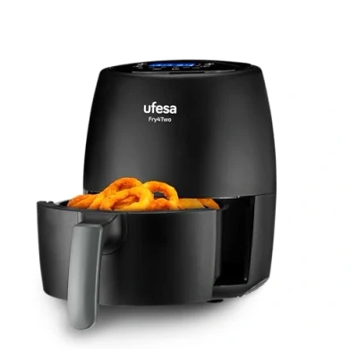 Immagine di Ufesa Fry4two Friggitrice Aria 2 litri, 6 Programmi, 1200W, Timer, Temperatura 80ºC 200ºC, BPA Free, Vaschetta e Vassoio Antiaderenti, Corpo/maniglia Cold Touch, Nero