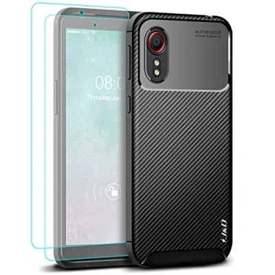Immagine di J&amp;D Compatibile per Samsung Galaxy Xcover 5 Custodia, TPU Antiurto in Fibra di Carbonio con 2 Confezioni Protezione, Custodia Morbida AntiGraffio Sottile 5, Nero