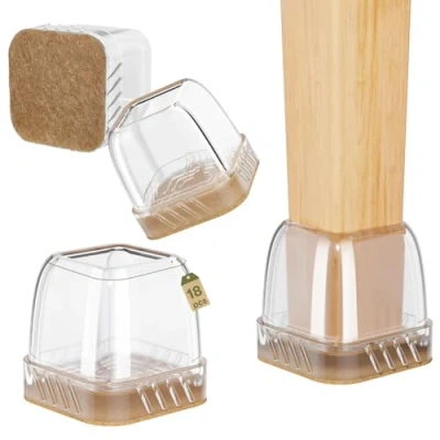 Immagine di Euqvunn 18pcs Feltrini per Sedie Quadrati, Gommini in Silicone con Feltro, Trasparente Tappi Sedie, Proteggi Gambe Mobili, Protezione Delle Antigraffio 14 19mm