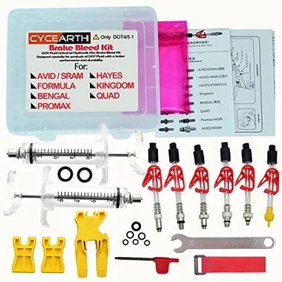 Immagine di CYCEARTH del Freno Della Bicicletta DOT Olio Kit di Spurgo per UN Disco Idraulico Strumenti Avid Sram Code5 Codice R Succosa ultimate Elixir Formula Hayes Bngal Speranza Quad (Kit A)