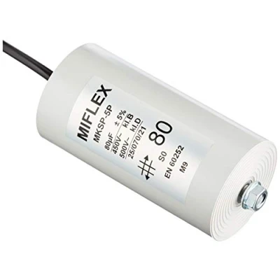 Immagine di Condensatore di avviamento motore, 80µF, 450 V, 60 x 119 mm, accensione M8; Miflex; 80uF