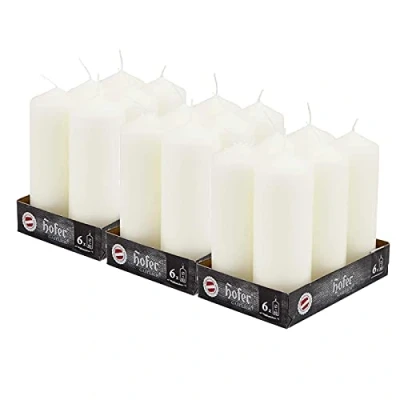 Immagine di Hofer Candele Cilindriche a Colonna 6 x 16,5 cm Colore Avorio Set di 18 Grandi Lunga Durata: 54 Ore Non Profumate Cera Antigoccia Qualità RAL