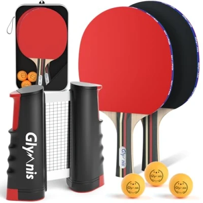 Immagine di Glymnis Set da Ping Pong,Ping Pong Tavolo Portatile con Rete Retrattile,Racchette Pong,Palline a 3 Stelle e Borsa per Riporre,Per principianti,professionisti