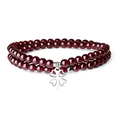 Immagine di COAI Bracciale Doppio Strato da Donna con Perle in Granato e Amuleto Quadrifoglio Portafortuna Argento 925