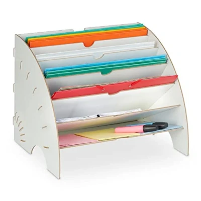 Immagine di Relaxdays Portadocumenti da Scrivania, 6 Scomparti, DIN A4, HLP: 27x34x27 cm, Ufficio e Scuola, Desk Organizer, Bianco, 100% Fibra