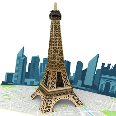 Immagine di MOKIO® biglietto Auguri viaggio Pop Up Parigi Torre Eiffel Buono regalo 3D per una vacanza in Francia, compleanno o San Valentino, come un città a