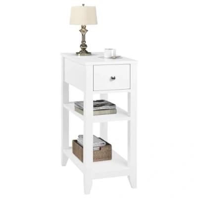 Immagine di WOLTU Comodino Alto e Stretto con 1 Cassetto 2 Ripiani Aperti, per Camera da Letto, 45x28x66cm, Tavolino Caffè in Legno, Mobiletto Multiuso Design Moderno, Bianco NTS02ws