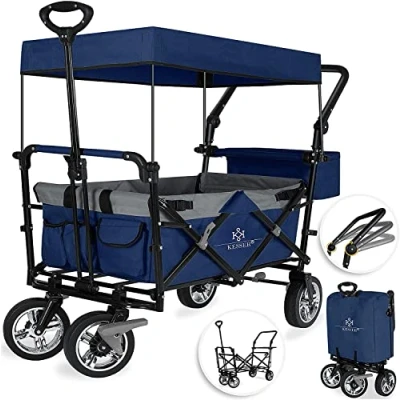 Immagine di KESSER® Carrello Pieghevole GT9000 con tettuccio a Mano Carretto da Trasporto incl. 2X Sistema di Cinghie 3 Punti Ruote in Gomma Piena Fino 80 kg
