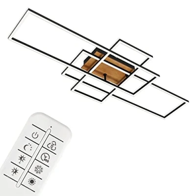Immagine di Briloner Leuchten Plafoniera a LED, lampada da soffitto dimmerabile con telecomando, luce notturna, timer, 47 Watt, 6.600 Lumen, nero, 1040x420x100mm