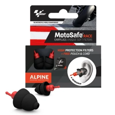 Immagine di Alpine MotoSafe Race Edizione MotoGP Tappi da Escursioni Previeni i danni alle orecchie quando guidi la moto Senti rumori della strada Materiale comodo ipoallergenico Riutilizzabili