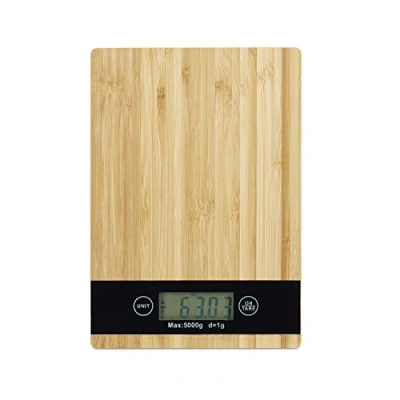 Immagine di Relaxdays Bilancia da Cucina Digitale Bambù, Display LCD, Touch, Funzione Tara, Portata Massima 5 kg, Pesa Alimenti, L x P: 23 16 cm, Marrone Chiaro