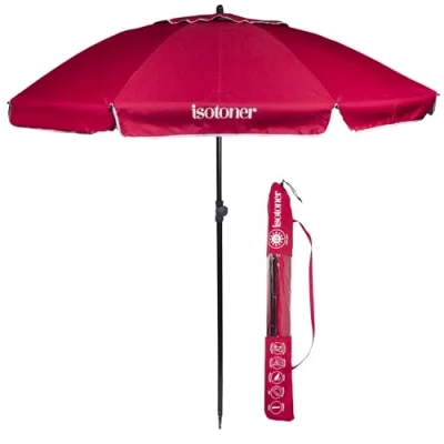 Immagine di Isotoner Ombrellone da spiaggia ultra resistente anti vento e UV upf50+,, lampone.