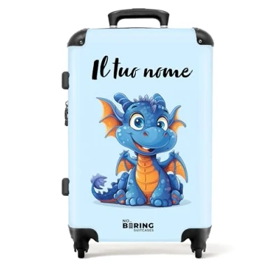 Immagine di NoBoringSuitcases.com Valigia Bambini, Grande, Personalizzabile, Trolley Bambino, Serratura TSA, Grande 23 kg (67 cm 72 L) (Dragon Blu Arancione)