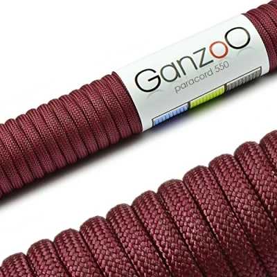 Immagine di Ganzoo Paracord 550, corda da 4mm, 3 Metri, Poliestere, Tipo 7 fili interni, fai te guinzaglio per cani collare bracciale, campeggio sopravvivenza e multifunzione, rosso vino