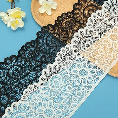 Immagine di Yulakes 9 metri di bordatura in pizzo floreale elastica per artigianato, fai da te, abito sposa, 10 cm larghezza, colore nero
