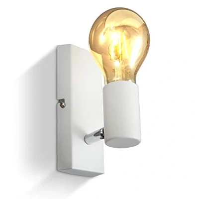 Immagine di B.K.Licht Lampada da parete orientabile in metallo bianco, adatta per 1 lampadina E27 non inclusa max. 60W, applique muro salotto o sala, faretto stile industriale entrata scale IP20