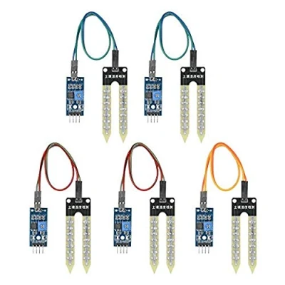 Immagine di iHaospace 5 pz Igrometro Suolo Rilevamento Umidità Modulo Kit per Arduino Raspberry Pi, 10PIN Femmina a Jump Cales Sistema di Irrigazione Automatica