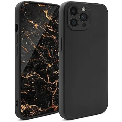 Immagine di Moozy Minimalist Series, Cover in Silicone per iPhone 14 Pro Max, Nero Custodia Cellulare Finitura Opaca, Sottile e Morbida TPU Case