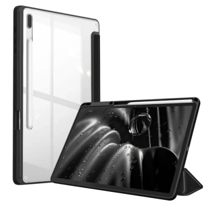 Immagine di FINTIE Custodia per Samsung Galaxy Tab S8 Plus 2022/S7 FE 2021/S7 2020 12.4 Pollici con S Pen Holder, Antiurto Sottile Case Posteriore Trasparente Cover Auto Sonno/Sveglia, Nero