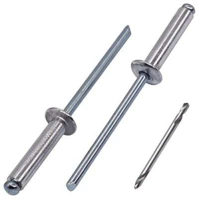 Immagine di SKIR&#039;CO 50 rivetti ciechi in alluminio 5,0 x 20 mm, mandrino acciaio, pop, testa a cupola, DIN 7337, punta da trapano inclusa