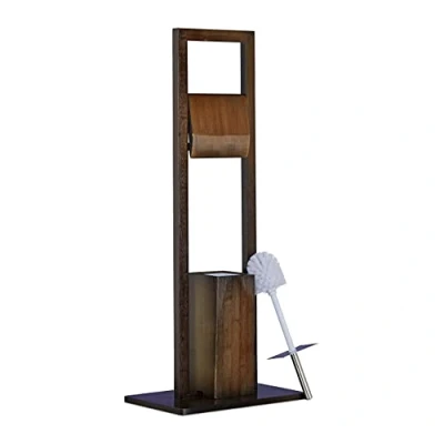 Immagine di Relaxdays Set da Accessori per WC, Piantana Portarotolo Porta Scopino in Bambù, Terra, HxLxP 82 x 36 21 cm, Marrone