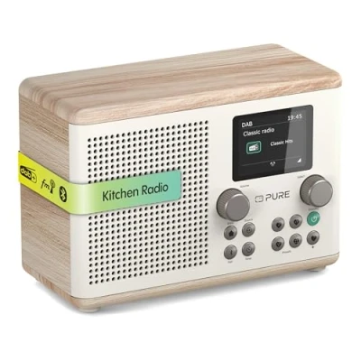 Immagine di Pure Classic H4 Radio da Cucina Digitale (DAB+/FM, Bluetooth, USB, AUX, Timer Cucina, Sveglia), Cotone Bianco/Quercia