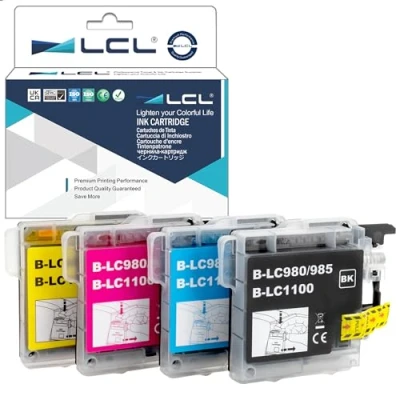 Immagine di LCL Cartucce d&#039;inchiostro Compatibile LC 980 LC980 LC980BK 980BK LC980C LC980M LC980Y Sostituzione per Brother DCP J140W 145C 165C 185C 195C 197 197C DCP373CW 365CN 375CW 385C 390CN 383C (KCMY)