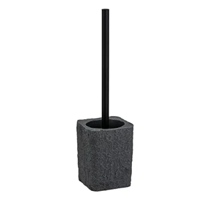 Immagine di WENKO Set WC Villata, pregiato portascopino dal look effetto pietra naturale in poliresina di qualità, 11,2 x 37 10 cm, colore grigio