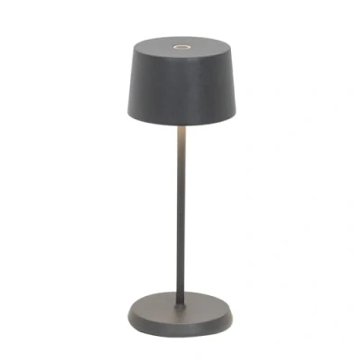 Immagine di Zafferano, Lampada Olivia Micro, da Tavolo Ricaricabile e Senza Fili con Controllo Touch, Adatta per Salotto ed Esterni, Dimmer, 2200 3000 K, Altezza 20 cm, Colore Grigio Scuro
