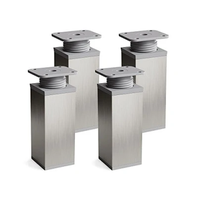 Immagine di sossai® Gambe per mobili MFV1 set di 4 regolabili in altezza Altezza: 60 mm (+20mm) Design: grigio inox Forma angolare: 40 x Viti inclusi