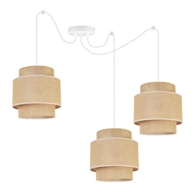 Immagine di Light Home Boho Lampadario a Sospensione Ragno per Soggiorno Camera da Letto e Cucina Lampade in Metallo con Paralume Moderno E27 3 Luce Base Bianca Juta
