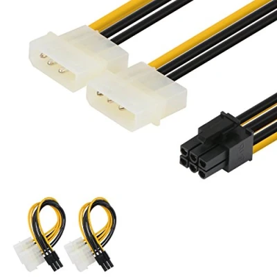 Immagine di J&amp;D Cavo adattatore da PCIe a 6 pin 2 x 4 Molex LP4 (confezione 2), 15 cm, nero