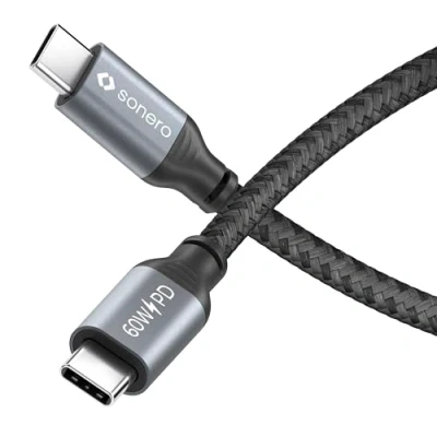 Immagine di Sonero® cavo di ricarica da USB C a C, per telefono cellulare, rapida tipo 2.0, 60 W PD, grigio/nero, 2,00 m