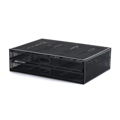 Immagine di Organizzatori da scrivania in rete metallica Supporto per monitor con 2 cassetti portaoggetti Organizer Forniture ufficio PC Notebook