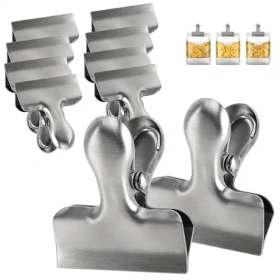 Immagine di COM FOUR® 10x clip di tenuta, piccole tenuta per sacchetti e buste alimenti, in acciaio inossidabile, chiudere (10 pezzi color argento piccoli)
