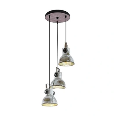 Immagine di Eglo Barnstaple Lampada a Sospensione Vintage 3 Luci, Attacco E27. Design Industriale, Retrò, in Acciaio Effetto Zinco, Marrone/Patina Nera
