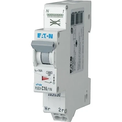 Immagine di EATON 109131 PLGC4 C20/1N DISJONTORE MODULAARE PH/N Bianco MANETTA BLU 1P+N / 20A Curva C Connessione diretta senza viti