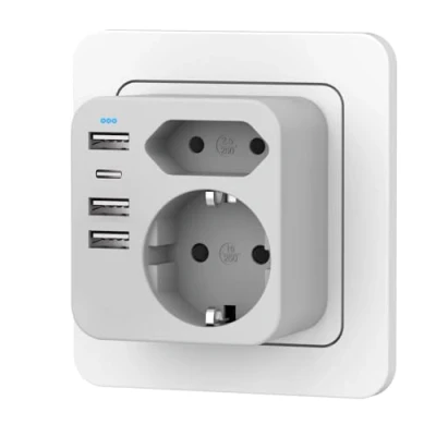 Immagine di Rwest X presa multipla con 4 porte USB, spina per a 2 prese, adattatore porta USB C, doppia USB., SP 175EU