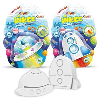 Immagine di CRAZE INKEE Foamy Space Pack 2 Bombe da Bagno Bambini, con schiuma multicolore, profumo di fragola, razzo o astronave,38635