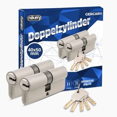 Immagine di GERCAR Pro Cilindro profilato 40/50 massiccio con chiusura simultanea, set da 2 cilindri, in ottone opaco, 10 chiavi, chiavi reversibili, lunghezza: 90 mm, A:40, larghezza: 50