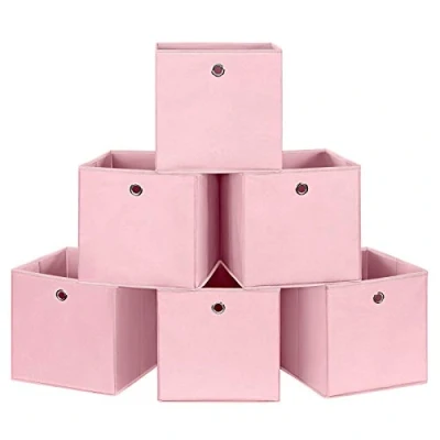 Immagine di SONGMICS RFB02PK 3 Set di 6 scatole stoffa pieghevoli in tessuto non tessuto, cubiche, per riporre giocattoli e vestiti, colore: rosa