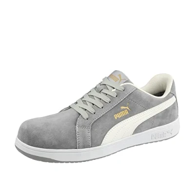 Immagine di PUMA Safety Iconic Suede Low S1PL ESD FO HRO SR Scarpe antinfortunistiche unisex antiscivolo senza metallo cappuccio in fibra di vetro, grigio., 43 EU
