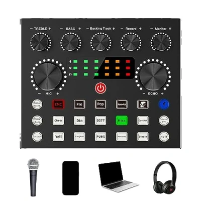 Immagine di scheda audio V8 per la musica,Scheda streaming 7 modalità live karaoke mixer registrazione Pacienjo